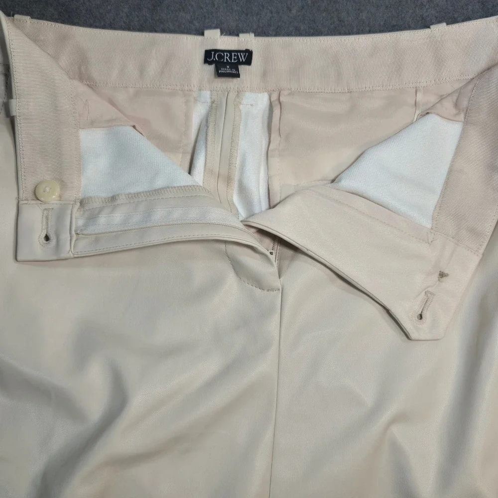 J. Crew Cream Faux Leather Midi Skirt Front Slit High Waist Ivory Size 8 Office